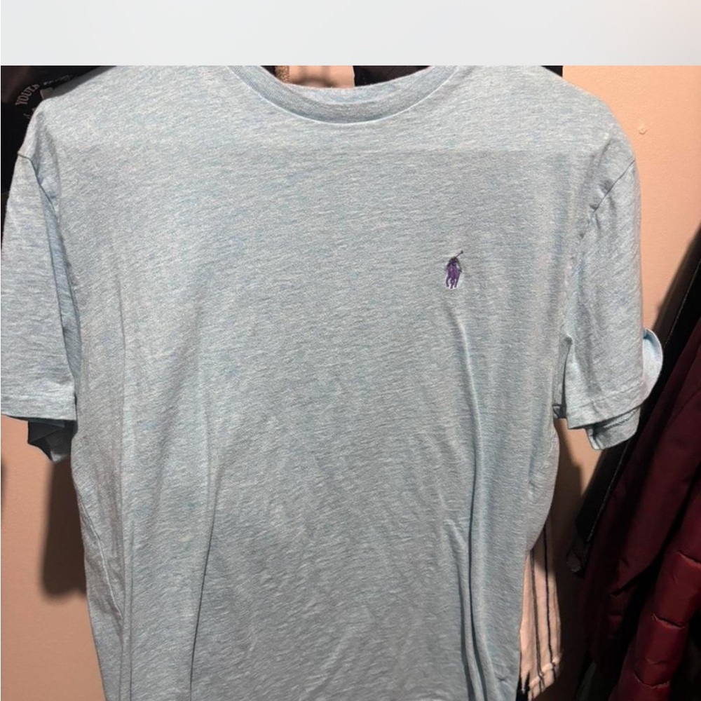 Polo by Ralph Lauren Heather Light Blue Short Sleeve Tee with Purple Pony